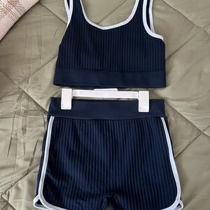 Navy Blue Ribbed Tank and Shorts Set